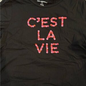 Karl Lagerfeld Black Tee with Pink Text